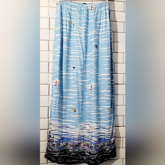 Holly Lane Ladies Nautical Coast Theme Midi Skirt Colors Blue White Rear Elast - Picture 5 of 6